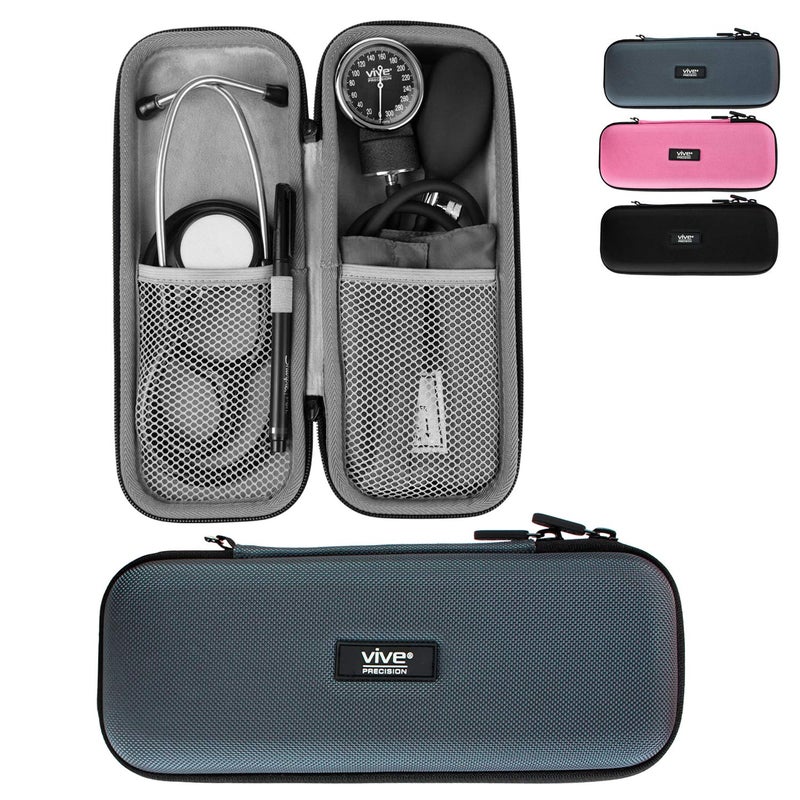 Vive Precision Stethoscope Hard Case - Protective Carry Cover with Handle - Travel Holder for Sphygmomanometer - Fits 3M Littmann Classic III, Lightweight II S.E, MDF Acoustica Deluxe - Image 1